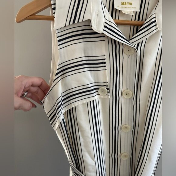 Maeve By Anthropologie Esther Collared Trench Style Striped Sleeveless D… - Picture 8 of 9